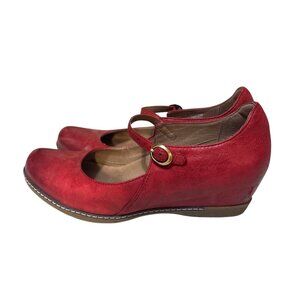 Dansko Red Leather Mary Jane Wedge Shoes Size 7 Made In Vietnam